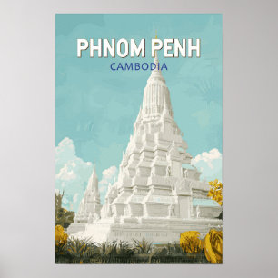 Poster Ilustração de Viagem Retro Phnom Penh Camboja Arte