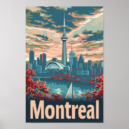 Poster Ilustração de Viagem retrovisor de Montreal Canadá