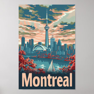Poster Ilustração de Viagem retrovisor de Montreal Canadá