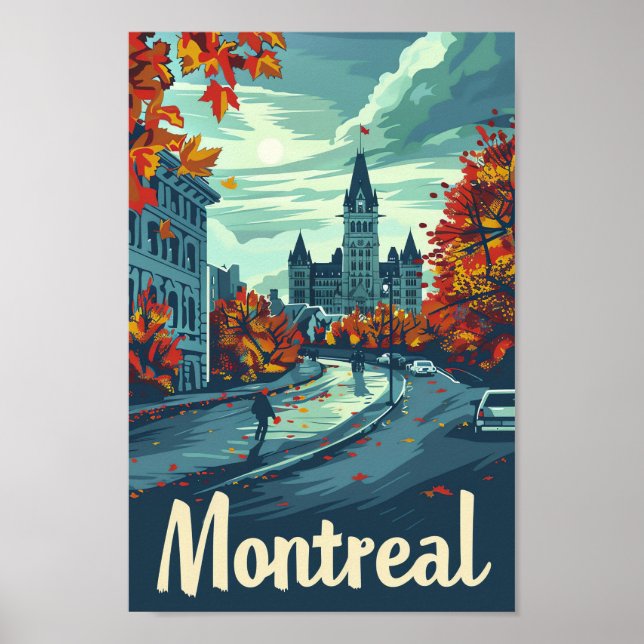 Poster Ilustração de Viagem retrovisor de Montreal Canadá (Frente)