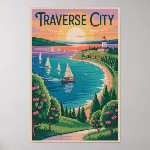 Poster Ilustração de Viagem Traverse City Lago Michigan
