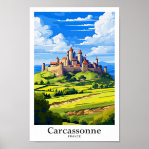 Poster Ilustração de Viagem Vintage da Carcassonne France