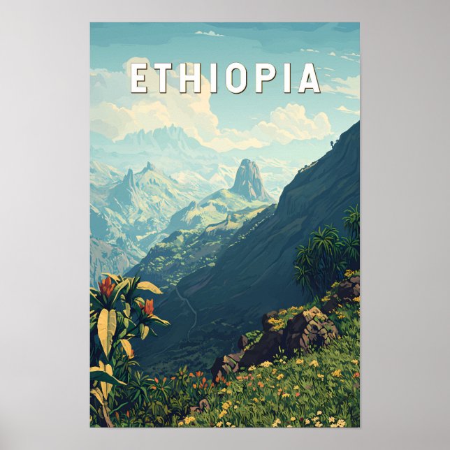 Poster Ilustração de viagem vintage da Etiópia (Frente)