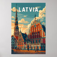 Ilustração de viagem vintage da Letônia