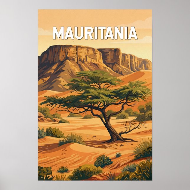 Poster Ilustração de viagem vintage da Mauritânia (Frente)