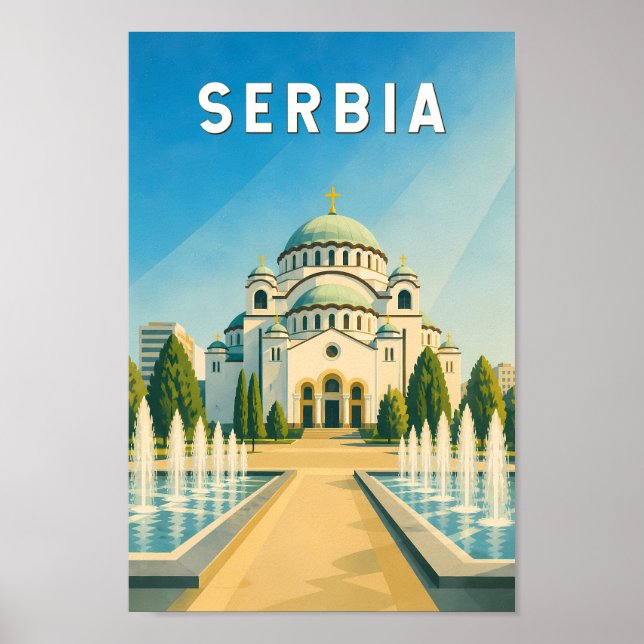 Poster Ilustração de viagem vintage da Sérvia (Frente)