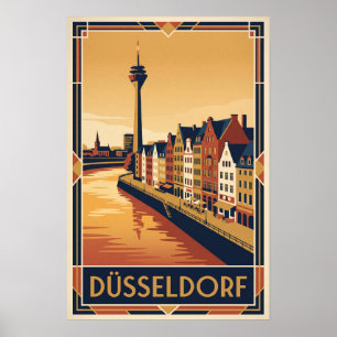 Poster Ilustração de Viagem Vintage de Düsseldorf Alemanh