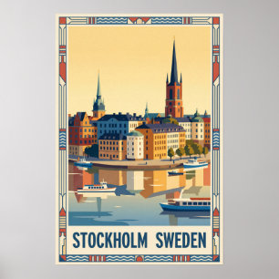 Poster Ilustração de Viagem Vintage de Estocolmo Suécia