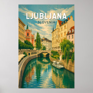 Poster Ilustração de viagem vintage de Liubliana Eslovêni