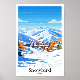 Poster Ilustração de Viagem Vintage de Snowbird Utah EUA
