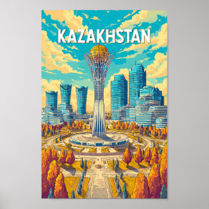 Poster Ilustração de viagem vintage do Cazaquistão Arte