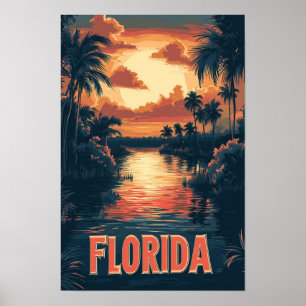 Poster Ilustração de Viagem Vintage Florida EUA