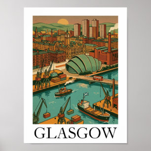 Poster Ilustração de Viagem Vintage Glasgow Escócia