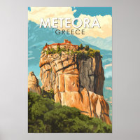 Ilustração de viagem vintage Meteora Grécia Arte