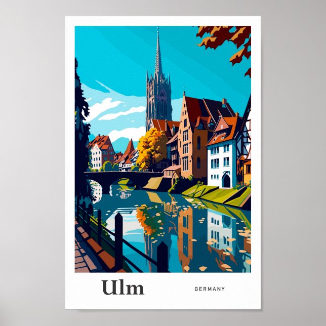 Poster Ilustração de Viagem Vintage na Alemanha Ulm (Frente)