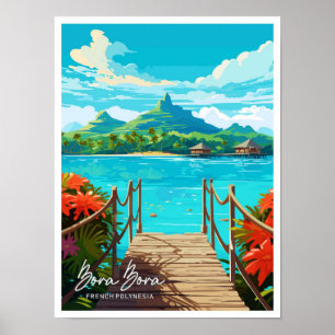 Poster Ilustração de Viagens vintage Bora Bora