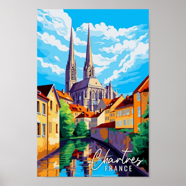 Poster Ilustração de viagens vintage Chartres France (Frente)