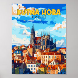 Poster Ilustração de viagens vintage checa Kutna Hora