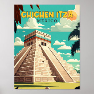 Poster Ilustração de viagens vintage Chichen Itza Mexico