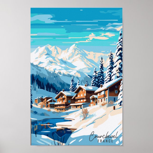 Poster Ilustração de viagens vintage Courchevel France (Frente)