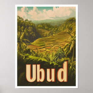 Poster Ilustração de Viagens vintage da Indonésia Ubud Ba