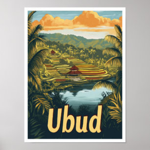 Poster Ilustração de Viagens vintage da Indonésia Ubud Ba
