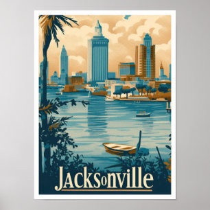 Poster Ilustração de Viagens vintage da Jacksonville Flor