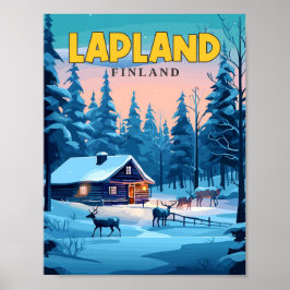 Poster Ilustração de viagens vintage da Lapland Finlândia