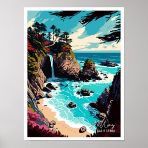 Poster Ilustração de Viagens vintage da McWay Falls Calif