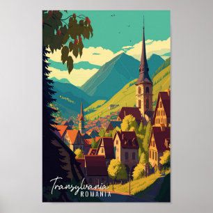 Poster Ilustração de viagens vintage da Romênia da Transi