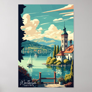 Poster ilustração de viagens vintage da Worthersee Austri