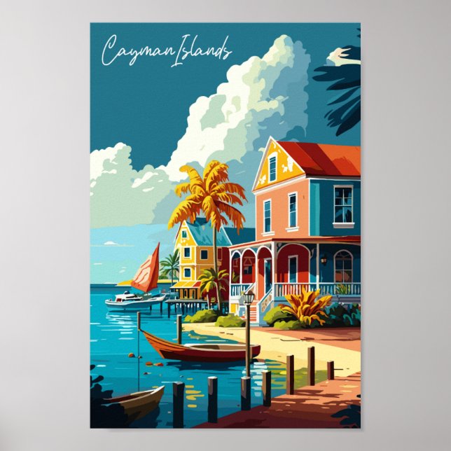 Poster Ilustração de viagens vintage das Ilhas Cayman (Frente)