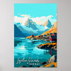 Poster Ilustração de viagens vintage das Ilhas Lofoten No