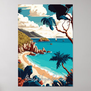 Poster Ilustração de viagens vintage das Ilhas Virgens Br