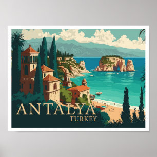 Poster Ilustração de Viagens vintage de Antalya Turkey