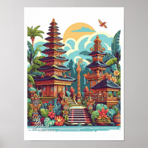 Poster Ilustração de Viagens vintage de Arte da Indonésia