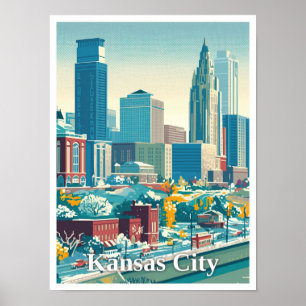 Poster Ilustração de Viagens vintage de Arte de Kansas Ci