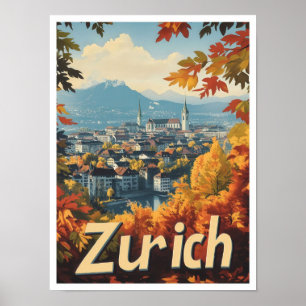 Poster Ilustração de Viagens vintage de Arte de Suiça Zur