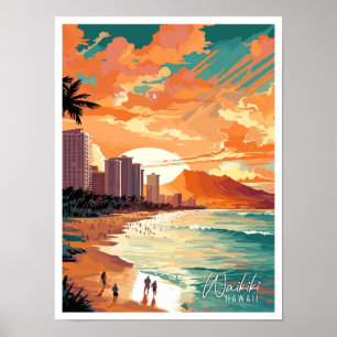 Poster Ilustração de viagens vintage de Arte do Havaí em 