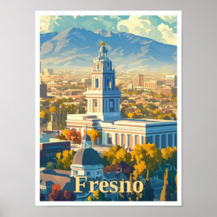 Poster Ilustração de Viagens vintage de Arte Fresno Calif
