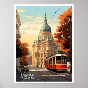 Poster Ilustração de Viagens vintage de Arte na Áustria d