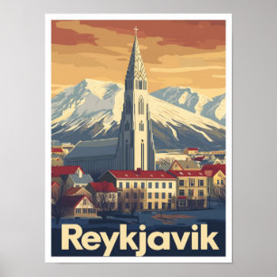 Poster Ilustração de Viagens vintage de Arte na Islândia 