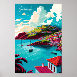 Poster Ilustração de viagens vintage de Caribe de Granada