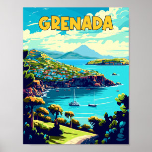 Poster Ilustração de viagens vintage de Caribe de Granada