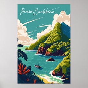 Poster Ilustração de viagens vintage de Caribe Dominic
