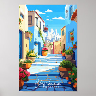 Poster Ilustração de viagens vintage de Chefchaoun Marroc