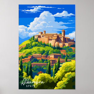 Poster Ilustração de viagens vintage de Espanha Alhambra