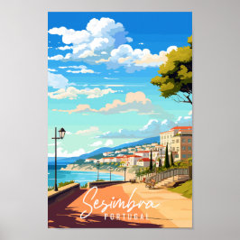 Poster Ilustração de viagens vintage de Sesimbra Portugal