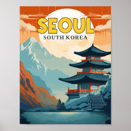 Poster Ilustração de viagens vintage de Seul Coreia do Su