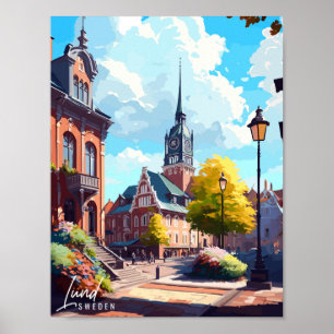 Poster Ilustração de viagens vintage de Suecia de lado